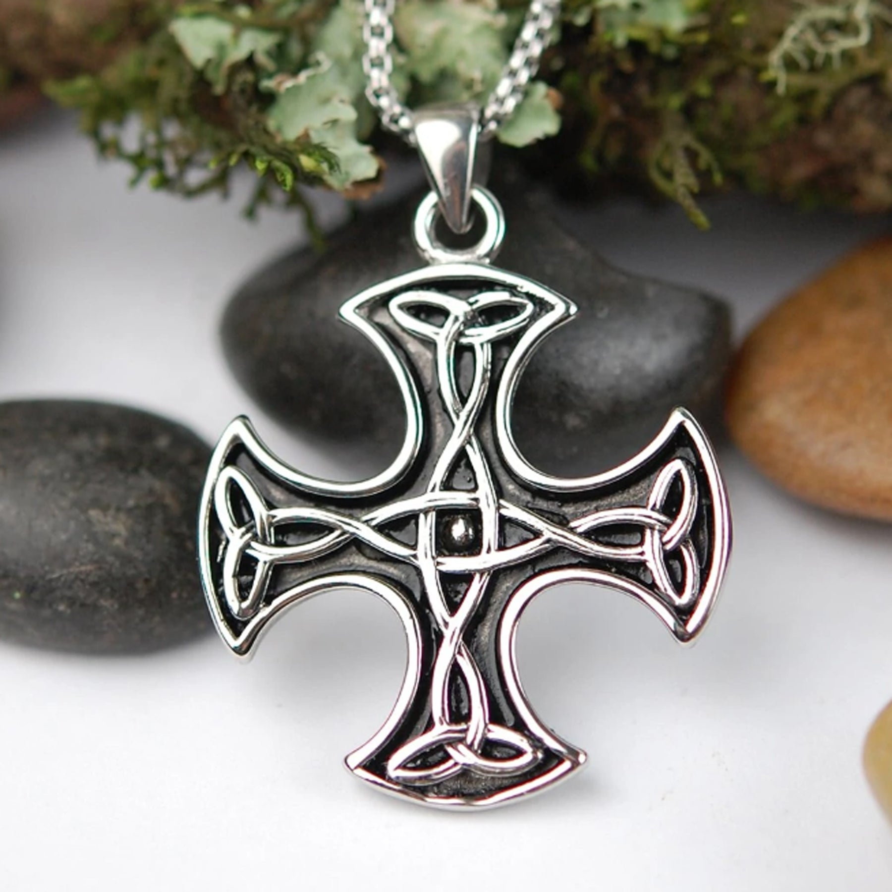 Celtic Cross Necklace - Sterling Silver Pendant on 24