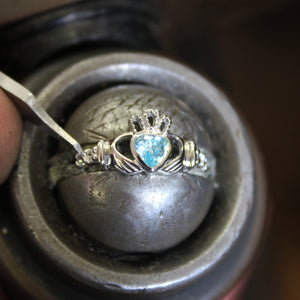 Irish Claddagh Ring - Sterling Silver with March Birthstone - Creative Irish Gifts
